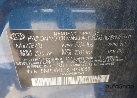 2018 Hyundai Elantra Sel from USA, damaged, VIN 5NPD84LF8JH331088